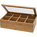Lipper 8189 Bamboo Tea Box-8 compartment with Acrylic & Bamboo Lid - External Dimensions: 12.5" Width x 7.5" Depth x 3.8" Height - Bamboo - Clear, Natural - For Teapot - 6 / Carton