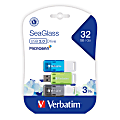 Verbatim® SeaGlass USB 2.0 Flash Drives, 32GB, Assorted Colors, Pack Of 3