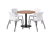 KFI Studios Midtown Pedestal Round Standard Height Table Set With Imme Armless Chairs, 31-3/4”H x 22”W x 19-3/4”D, River Cherry Top/Black Base/White Chairs