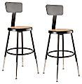 National Public Seating Adjustable Hardboard Science Stools With Backrests, 19 - 26-1/2"H Seat, Brown/Black, Pack Of 2 Stools