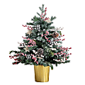 Nearly Natural 3’H Pre-Lit Artificial Snow-Covered Decorative Christmas Tree In Golden Planter, 36”H x 23”W x 23”D, Green - T4788 1 thumbnail image