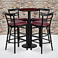 Flash Furniture Round Laminate Table Set With Round Base And Four 2-Slat Ladder-Back Metal Barstools, 42"H x 24"W x 24"D, Mahogany/Burgundy