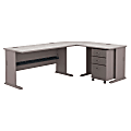 Bush Business Furniture Office Advantage 60W L Shaped Desk With 36W Return And 3 Drawer Mobile File Cabinet, Pewter, Standard Delivery