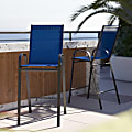 Flash Furniture Brazos Series Flex Comfort Outdoor Barstools With Backs And Metal Frames, Navy/Black, Set Of 2 Barstools