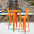 Flash Furniture Round Metal Bar Table Set With 2 Café Stools, 41"H x 24"W x 24"D, Orange