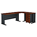 Bush Business Furniture Office Advantage 60W L Shaped Desk With 36W Return And 3 Drawer Mobile File Cabinet, Hansen Cherry, Premium Installation