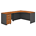 Bush Business Furniture Components 60"W x 43"D Bow Front L Shaped Desk With 36"W Return And 3 Drawer Mobile File Cabinet, Left Handed, Natural Cherry, Premium Installation