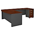 Bush Business Furniture 72W Bow Front L-Shaped Corner Desk With Right Handed Return And 3 Drawer Mobile File Cabinet, Hansen Cherry, Standard Delivery