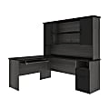 Bestar Norma 71"W L-Shaped Corner Desk With Hutch, Black/Bark Gray 1 thumbnail image