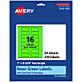 Avery® Print-To-The-Edge Labels With Sure Feed® Technology And Easy Peel®, 94201-NGP20, Rectangle, 1" x 2-5/8", Matte Neon Green, Pack of 320 1 thumbnail image