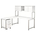 Bush Business Furniture 400 Series 72"W x 30"D L Shaped Desk with Hutch, 42"W Return and 3 Drawer Mobile File Cabinet, White, Standard Delivery