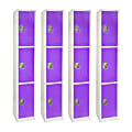 Alpine Large 3-Tier Steel Lockers, 72”H x 12”W x 12”D, Purple, Pack Of 4 Lockers