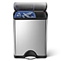simplehuman® Rectangular Dual-Compartment Step Recycler Trash Can, 12.15 Gallons, Brushed Stainless Steel
