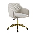 Linon Inman Quilted Fabric Mid-Back Home Office Chair, Off-White/Gold