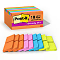 Post-it Super Sticky Notes, 1-7/8 in x 1-7/8 in, 18 Pads, 90 Sheets/Pad, 2x the Sticking Power, Energy Boost Collection