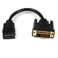 StarTech.com 8in HDMI® to DVI-D Video Cable Adapter - HDMI Female to DVI Male - 8" DVI/HDMI Video Cable for Video Device, Notebook - First End: 1 x HDMI Female Digital Audio/Video - Second End: 1 x DVI-D Male Digital Video - Shielding - Black - 1 Pack
