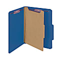 Smead® Pressboard Classification Folder With SafeSHIELD Fastener, 1 Divider, Letter Size, 100% Recycled, Dark Blue