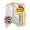 Smead® Pressboard Classification Folder With SafeSHIELD Fastener, 2 Dividers, Legal Size, 50% Recycled, Yellow