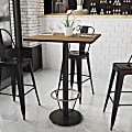 Flash Furniture Laminate Square Table Top With Round Bar-Height Base And Foot Ring, 43-1/8"H x 30"W x 30"D, Walnut/Black