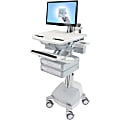 Ergotron StyleView Cart with LCD Arm, SLA Powered, 2 Drawers - 2 Drawer - 39 lb Capacity - 4 Casters - Aluminum, Plastic, Zinc Plated Steel - White, Gray, Polished Aluminum