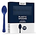 Amscan 8018 Solid Heavyweight Plastic Spoons, Navy Blue, 50 Spoons Per Pack, Case Of 3 Packs