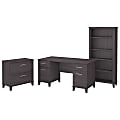 Bush Furniture Somerset 60"W Office Desk With Lateral File Cabinet And 5-Shelf Bookcase, Storm Gray, Standard Delivery