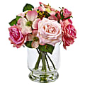 Nearly Natural Rose And Berry 10”H Plastic Floral Arrangement With Vase, 10”H x 9”W x 9”D, Pink