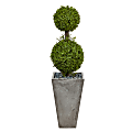 Nearly Natural Boxwood Double Ball Topiary 4’H Artificial Tree With Planter, 48”H x 13”W x 13”D, Green/Gray