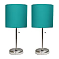 LimeLights Stick Lamps, 19-1/2"H, Teal Shade/Brushed Steel Base, Set Of 2 Lamps 1 thumbnail image
