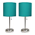 LimeLights Stick Lamps, 19-1/2"H, Teal Shade/Brushed Steel Base, Set Of 2 Lamps