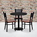 Flash Furniture Round Laminate Table Set With 3 Grid-Back Metal Chairs, 30"H x 30"W x 30"D, Black