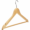 Lorell Wooden Coat Hangers - 7.3" Height x 13.8" Width - for Coat, Clothes, Garment - Wooden, Metal - Natural - 30 / Carton