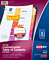 Avery® Ready Index® 1-5 Tab Binder Dividers With Customizable Table of Contents, 8-1/2" x 11", 5 Tab, White/Multicolor, Box Of 24 Sets