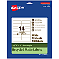 Avery® Recycled Paper Labels, 94206-EWMP10, Rectangle, 1-1/3" x 4", White, Pack Of 140