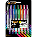BIC® Gel-ocity Stic Gel Pens, Medium Point, 0.7 mm, Clear Barrel, Assorted Ink, Pack of 14 Pens