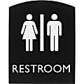 Lorell Arched Unisex Restroom Sign - 1 Each - 6.8" Width x 8.5" Height - Rectangular Shape - Surface-mountable - Easy Readability, Braille - Plastic - Black
