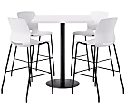 KFI Studios Proof Bistro Square Pedestal Table With Imme Bar Stools, Includes 4 Stools, 43-1/2”H x 36”W x 36”D, Designer White Top/Black Base/White Chairs