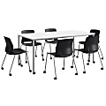 KFI Studios Dailey Table Set With 6 Caster Chairs, White/Gray Table/Black Chairs