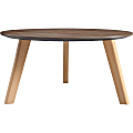 Lorell Relevance Walnut Round Coffee Table - 15.8" x 32" - Knife Edge - Material: Natural Wood Leg - Finish: Walnut Laminate Table Top
