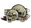 Elama 16-Piece Stoneware Dinnerware Set, Taupe/Elk