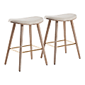 LumiSource Saddle Counter Stools, Cream Seat/White Washed Frame, Set Of 2 Stools