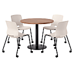 KFI Studios Proof Cafe Round Pedestal Table With Imme Caster Chairs, Includes 4 Chairs, 29”H x 36”W x 36”D, River Cherry Top/Black Base/Moonbeam Chairs