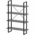 Lorell SOHO Rustic Metal Frame Bookcase - 39.4" x 11.8"57.5" - 4 Shelve(s) - Band Edge - Finish: Charcoal - Sturdy, Durable