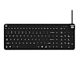 Man & Machine Premium Full Size Waterproof Disinfectable Keyboard - Cable Connectivity - USB Interface - English, French - Computer - PC, Mac - Industrial Silicon Rubber Keyswitch - Black