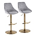 LumiSource Diana Adjustable Bar Stools With Rounded T Footrests, Gray/Gold, Set Of 2 Stools