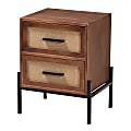Baxton Studio Paxley Mid-Century Modern Industrial Wood And Fabric 2-Drawer End Table, 18-15/16”H x 13-13/16”W x 11-13/16”D, Walnut Brown/Beige