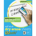 GoWrite!™ Self Stick Non-Magnetic Dry-Erase Whiteboard Sheets, 8 1/2" x 11", White, Pack Of 5