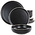 Gibson Elite Serenade 12-Piece Round Stoneware Dinnerware Set, Black 1 thumbnail image