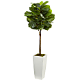 Nearly Natural 4'H Plastic Fiddle Leaf Tree With Tower Planter, Green/White