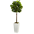 Nearly Natural 4'H Plastic Fiddle Leaf Tree With Tower Planter, Green/White 1 thumbnail image